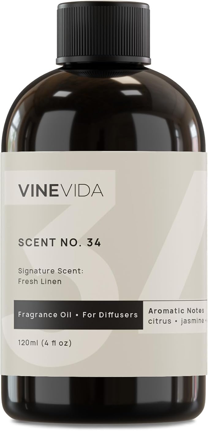VINEVIDA Fresh Linen Fragrance Oil for Cold Air Diffusers - 4 Fl Oz - Essential Oils for Diffuser Oil Refill & Air Freshener Room Spray
