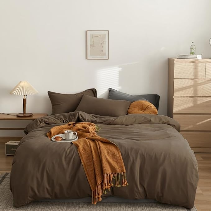 CLOTHKNOW Chestnut Brown Queen Comforter Set 3Pcs Brown Bedding Comforter Sets Dark Brown Queen Comforter Soft Mocha Coffee Comforter with 2 Pillow Cases