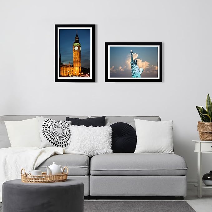 12x18 Picture Frame Set of 5, Black Poster Frame, Display Pictures 11 x 17 with Mat or 12 x 18 Without Mat for Horizontal or Vertical Wall Mounting, Wall Gallery Frame