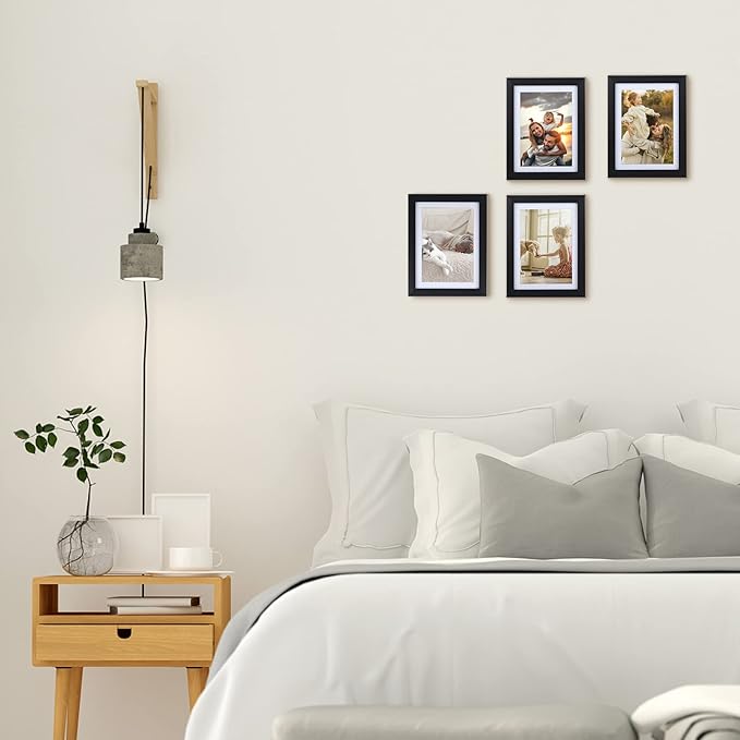 Giftgarden 5x7 Picture Frame Set of 4, 6x8 Matted to Display 5 by 7 Photo with Mat or 6 by 8 without Mat for Wall or Tabletop, Black