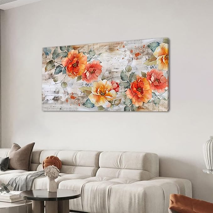 Blooming Red Flowers Plants Wall Art Decor Artwork for Bedroom (30x60 Inches)