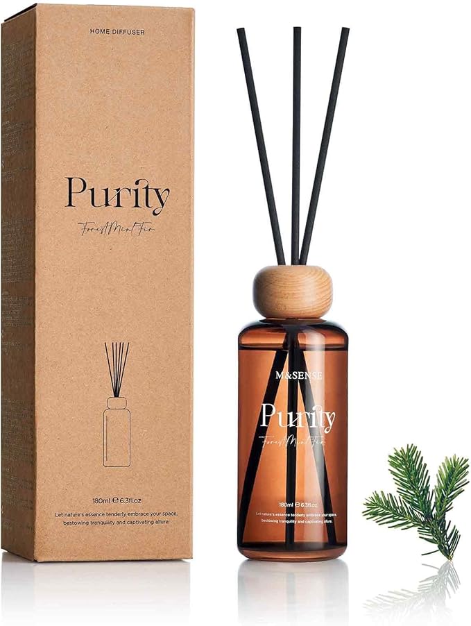 M&SENSE Forest Mint Fir Scent Diffuser: 6.3 fl oz Lime & Lemon Aroma Set with Light & Subtle Fragrance, Long-Lasting Non-Toxic Natural Essential Oil Diffuser for Office Shelf Decor Small Spaces ﻿