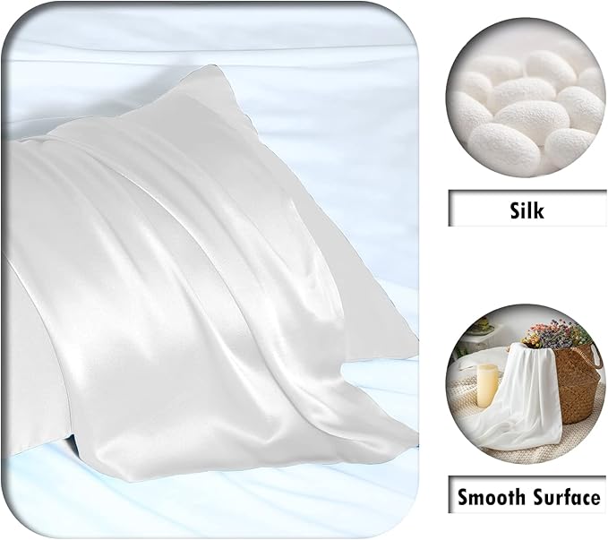 Silk Body Pillowcase Mulberry Silk Pillow Cases with Zipper Soft Breathable Smooth Cooling 20x54 inches Pillowcase for Sleep (White,20"X 54",1Pcs)