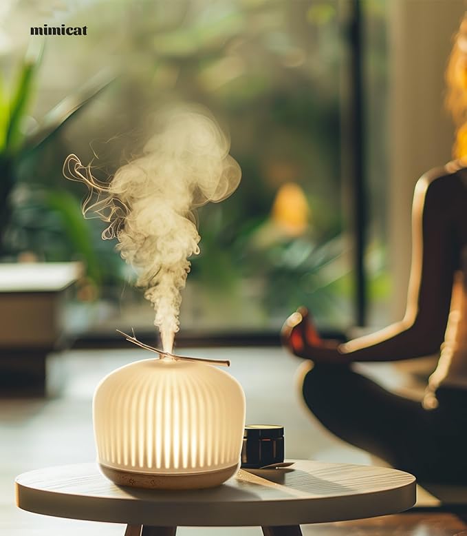 mimicat Quiet Aromatherapy Diffuser Glass: 230ML Ultrasonic Cool Mist Scent for Home with Night Light - Aesthetic for Women Girls