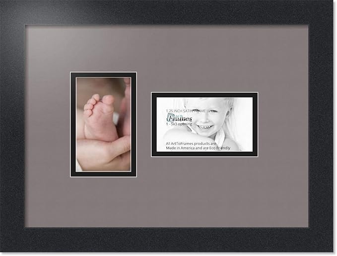 ArtToFrames Collage Photo Frame Double Mat with 2 - 3x5 Openings and Satin Black Frame