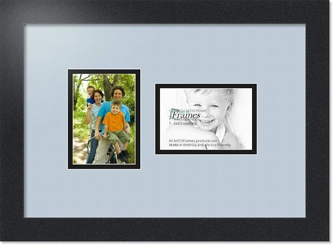 ArtToFrames Collage Photo Frame Double Mat with 2 - 3.5x5 Openings and Satin Black Frame