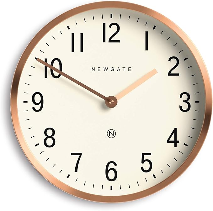 NEWGATE® Master Edwards Wall Clock | Mid Century Style Clock | 12 inch | Deep Metal case with Copper/Rose Gold Finish | Modern Retro Design for Kitchen, Living Room or Office