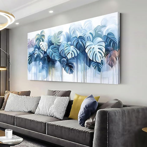 Navy Blue Plant Wall Art for Living Room Office Canvas Painting Prints Nature Artwork Dining Room Bedroom Decor (16x30 Inches)
