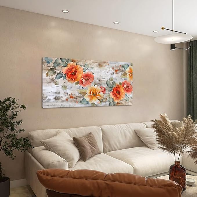 Blooming Red Flowers Plants Wall Art Decor Artwork for Bedroom (20x40 Inches)