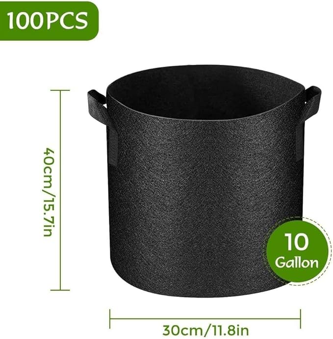 100 Pack Plant Grow Bags Bulk, Heavy Duty Grow Bags Nonwoven Plants Bag with Handles, Breathable Plant Growing Bags for Garden Fruit Vegetable Flower (10 Gallon 100 Pack)