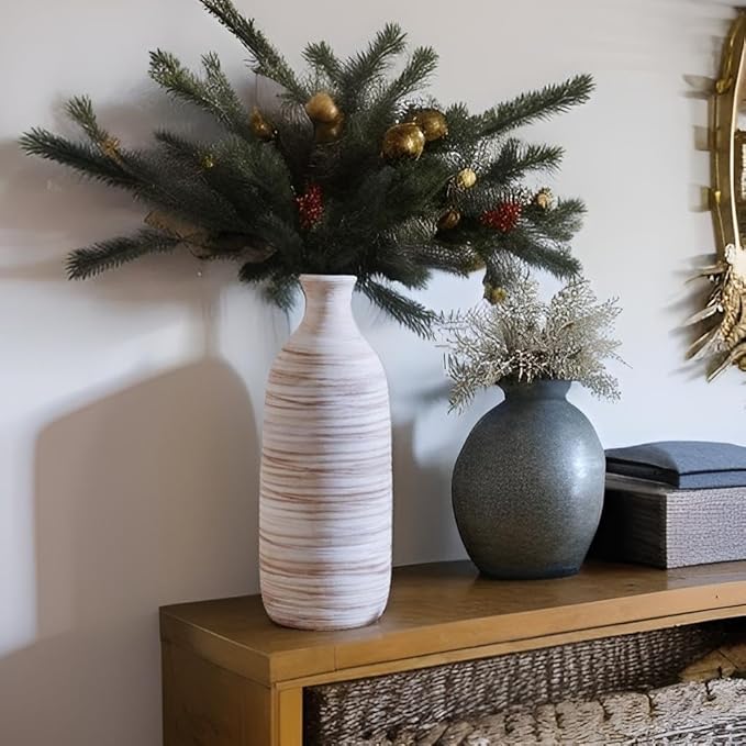ALMA White Ceramic Vase 11 inch Tall, Narrow Boho Vases for Eucalyptus Leaf Branch|Small Pampas Grass Vase for Minimalist Home Decor, Coastal, Modern Bohemian Style Decor