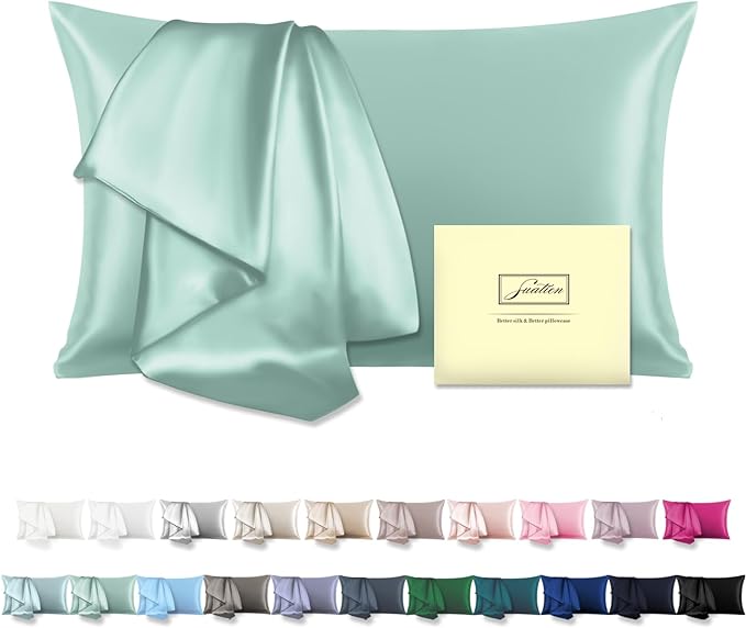 SUATIEN Mulberry Silk Pillow Cases Queen Size Silk Pillowcase for Hair and Skin with Zipper Soft Breathable Smooth Cooling Silk Pillow Case for Sleeping,Gifts for Women (Sage Green,20"X 30",1Pcs)