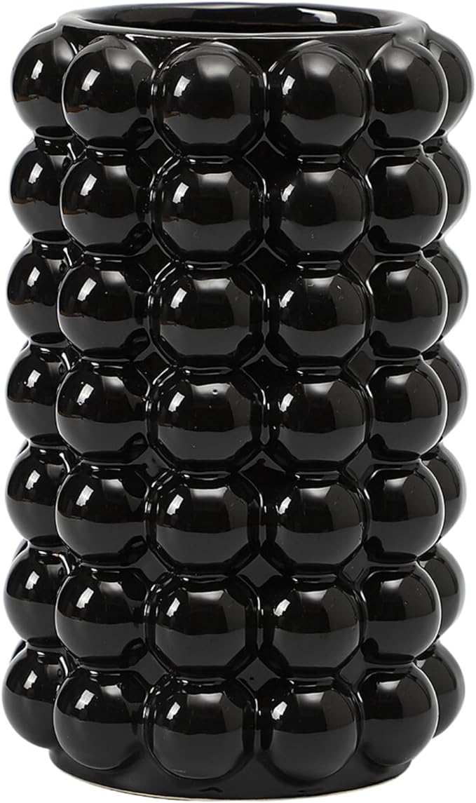 Black Bubble Vase, Ceramic Vase, Flower Vase, Boho Vase, Tall Ceramic Vase, Vase for Decor, Modern Ceramic Vase for Living Room, Dinner Table, Bedroom, Wedding, Fireplace Mantel, 8.5 Inches