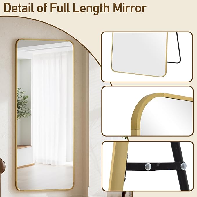 BEAUTYPEAK Gold Full Length Mirror, 71"x26" Rounded Corner Floor Mirror Standing Hanging or Leaning Against Wall, Suitable for Bedroom or Dressing Room