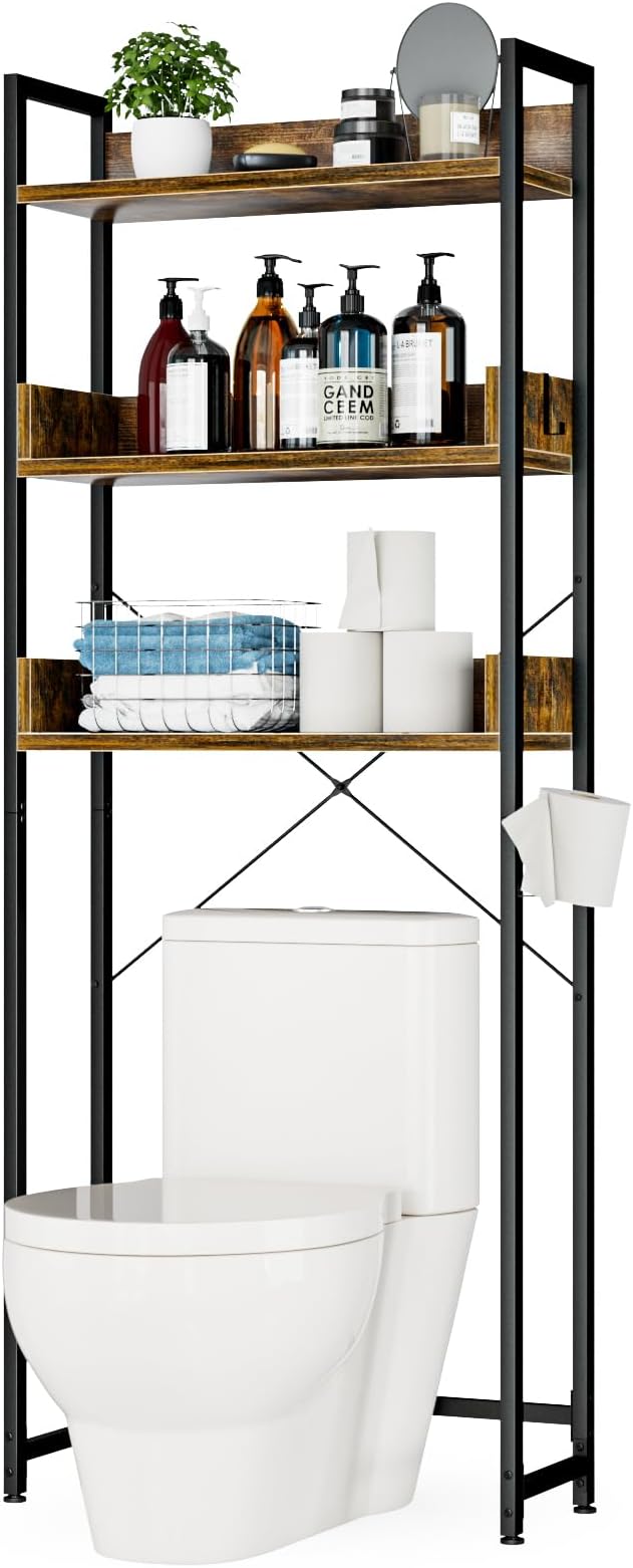 OTK Over-The-Toilet Storage, 3 Tier Bathroom Organizer Shelf, Freestanding Space Saver with Toilet Paper Holder, Multifunctional Over The Toilet Rack, Vintage