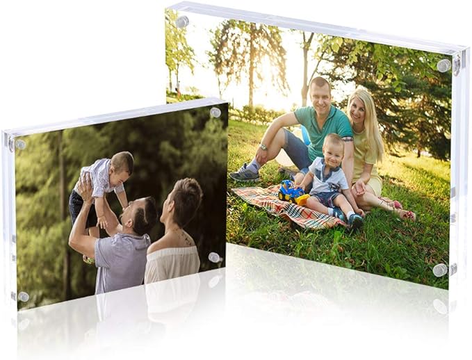 AMEITECH 6x8'' Acrylic Photo Frames 3 Pack, Magnetic Clear Acrylic Block Picture Frame, Desktop Frameless Photograph Display