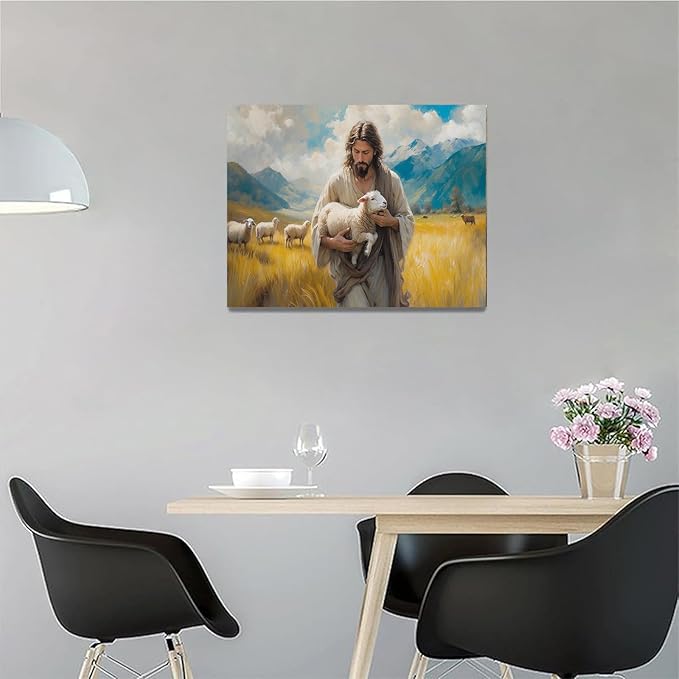 Christian Wall Art Print, Religious Scripture Biblical Decor, Faith-Based Inspirational Landscape with Cross, Digital Printed Canvas Poster for Church, Home Chapel, Prayer Room Decor