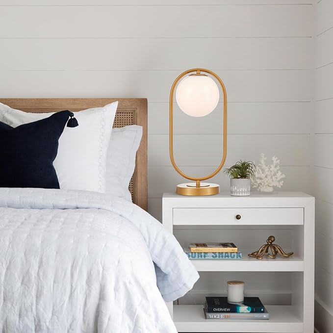 Bedside Table Lamp Modern Brass Desk Lamp with Glass Globe Mid-Centruy Table Light for Bedroom Living Room Home Office
