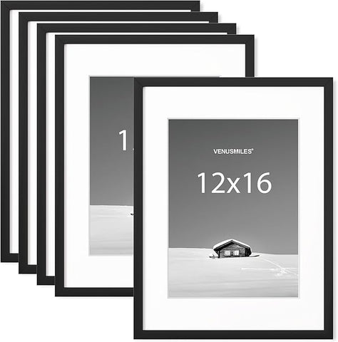 12x16 inch Picture Frame, 12x16 Photo Frames with Removable Mat - High Definition Plexiglass - Vertical and Horizontal Display - Wall Hanging Frame - Black, 5 Pack
