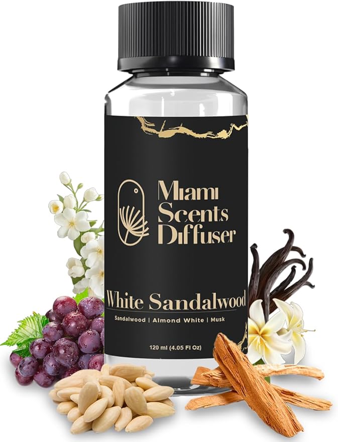 White Sandalwood Scent Inspired by The St Regis Hotel 4 FlOz - 120 ml Essential Oil Aroma for Home Office Diffuser Luxury Fragance Refill Aromatherapy Fresh Blend of Sandalwood Musk and Almond White