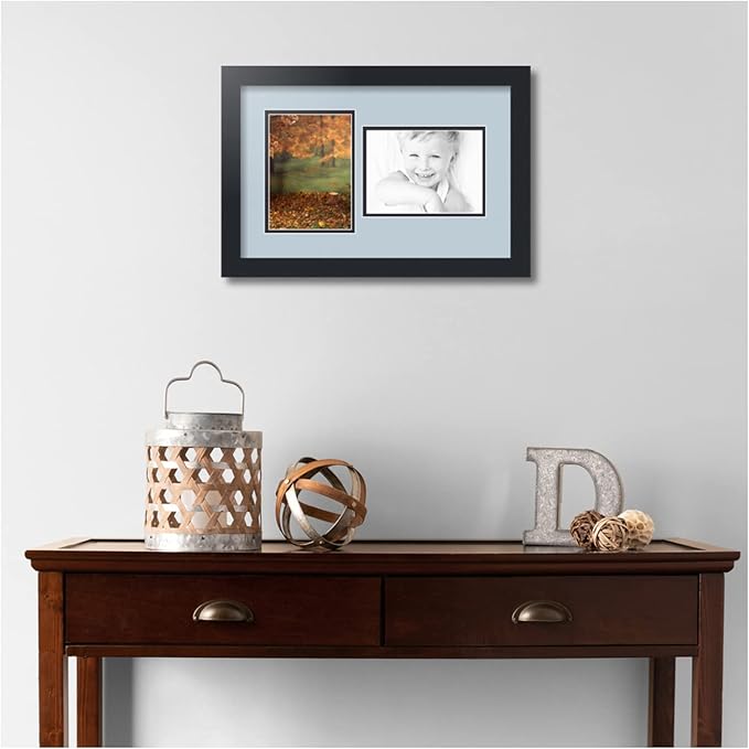 ArtToFrames Collage Photo Frame Double Mat with 2 - 5x7 Openings and Satin Black Frame