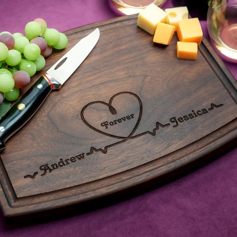 Straga Personalized Cutting Boards | Handmade Wood Engraved Charcuterie | Custom Wedding, Anniversary, Engagement Gift for Couples (Heartbeat Design No.214)