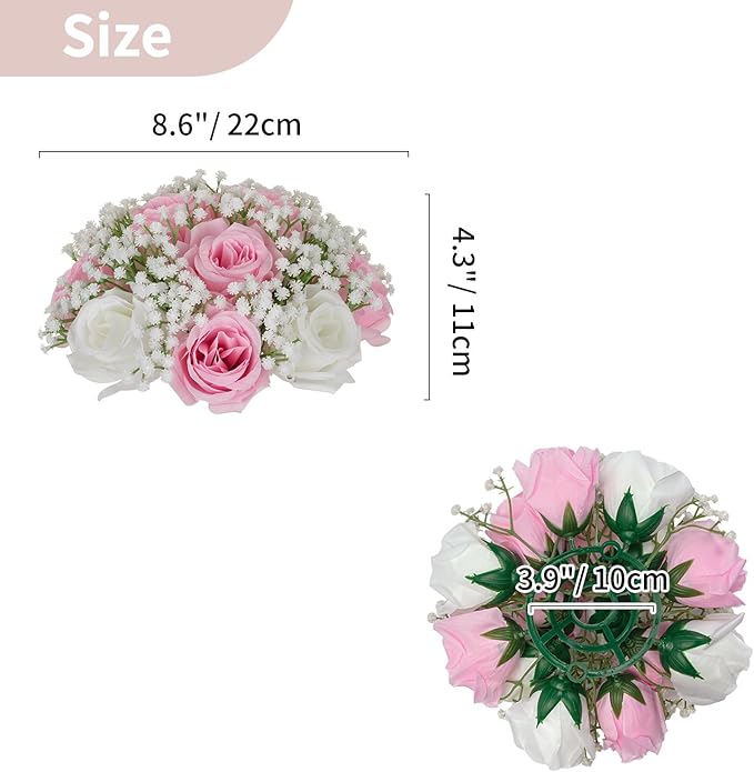 NUPTIO Pink Rose Flowers for Centerpieces: 10 Pcs 8.6 inch Diameter Artificial Flower Balls Fake Flower Ball Arrangement Bouquet Wedding Centerpieces for Tables Decorations