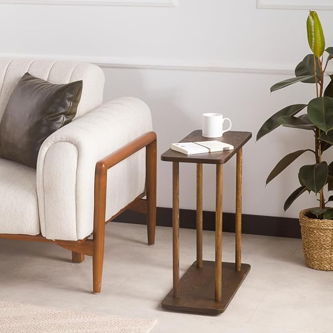 Rectangular Solid Wood Narrow Side Table, Skinny Bedside Table, Small End Table (Dark Walnut, X-Large)