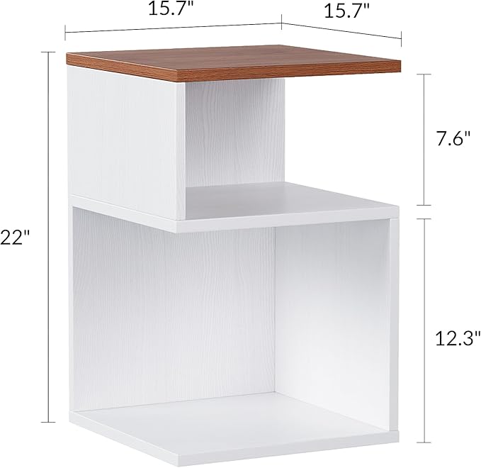 Tokyo S Minimalist 3 Tier End Table - Japanese-Inspired Bedside Table for Bedroom, Minimalist 3 Tier Wood Nightstand for Small Spaces with Open Storage