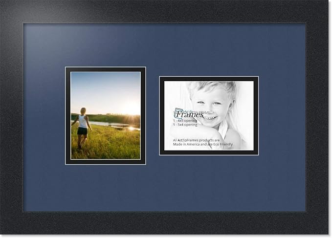 ArtToFrames Collage Photo Frame Double Mat with 2 - 4x5 Openings and Satin Black Frame