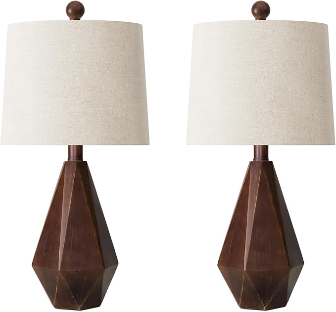 PoKat 20.25" Farmhouse Table Lamps Set of 2 for Night Stands, Vintage Bedside Lamps for Bedroom Living Room, Modern Bedroom Lamps for End Table, Suitable for Small Place, Antique Brown