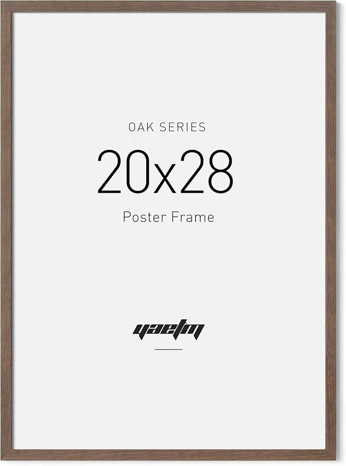 Yaetm 20x28 Picture Frame - Brown Walnut, Solid Wood 20x28 Poster Frame for Picture & Art Print, Lightweight, Horizontal and Vertical Wall Hanging for Photo Gallery (Single, Walnut)