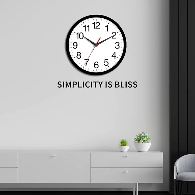 Wall Clock Modern 8 Inch Battery Operated Silent Non Ticking Small Analog Clock for Living Room Office Home Bedroom Kitchen Bathroom(Black)