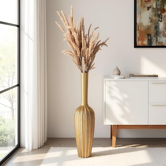 Elegant Gold Floor Vase - 23.62” Tall Decorative Vase for Dried Flowers | Home Decor Accent | Resin Tall Floor Vase