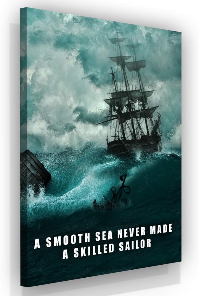 SuccessHunters A Smooth Sea Never Made A Skilled Sailor Wall Art Canvas Print Office Decor Motivational Entrepreneur Quote (40" x 30")