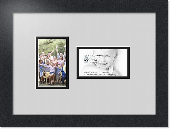 ArtToFrames Collage Photo Frame Double Mat with 2 - 3x5 Openings and Satin Black Frame