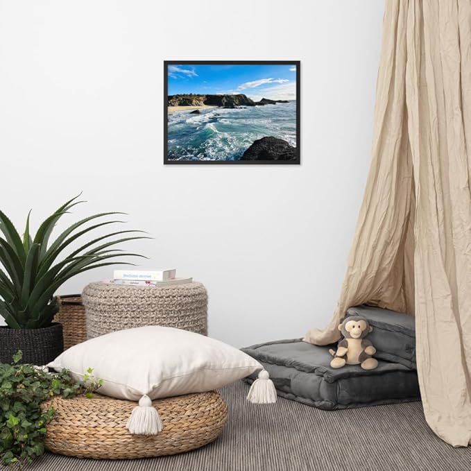 Bodega Bay Coastal Wall Art – Framed Ocean Photography Print – California Nature Landscape Poster – Seascape Decor for Living Room or Bedroom (18x24 inches)- Wooden Framed (Black)