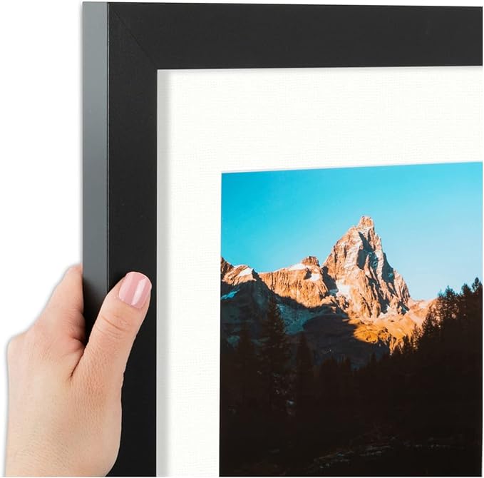 ArtToFrames Collage Photo Frame Double Mat with 2-5x7 inch Openings with Black Frame and Fabric White Top Mat
