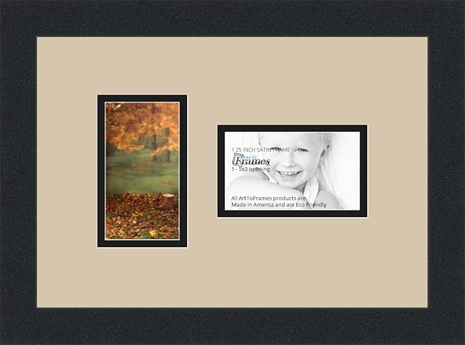 ArtToFrames Collage Photo Frame Double Mat with 2-3x5 Openings and Satin Black Frame
