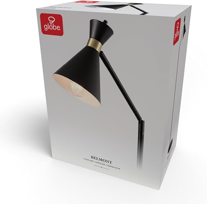 Globe Electric 61000059 62" Floor Lamp, Matte Black, Matte Brass Accents, On/Off Rotary Switch on Socket, Floor Lamp for Living Room, Floor Lamp for Bedroom, Home Office Accessories