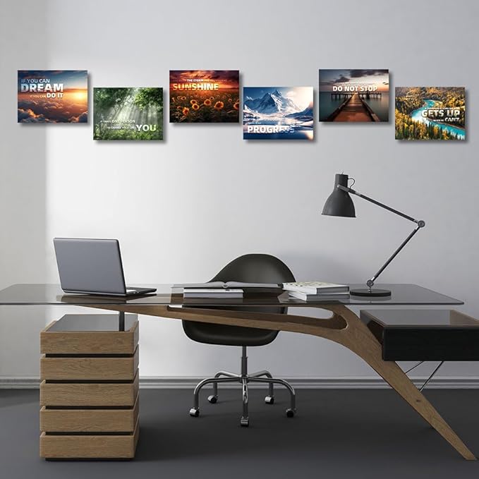 Inspirational Quotes Wall Art,Motivational Wall Art Decoration Painting, landscape Canvas Wall Art， Suitable for Library, Office， Living Room,Home Deco,Tabletop/Hanging,| 6-pack(29 x 38 cm) framed 3