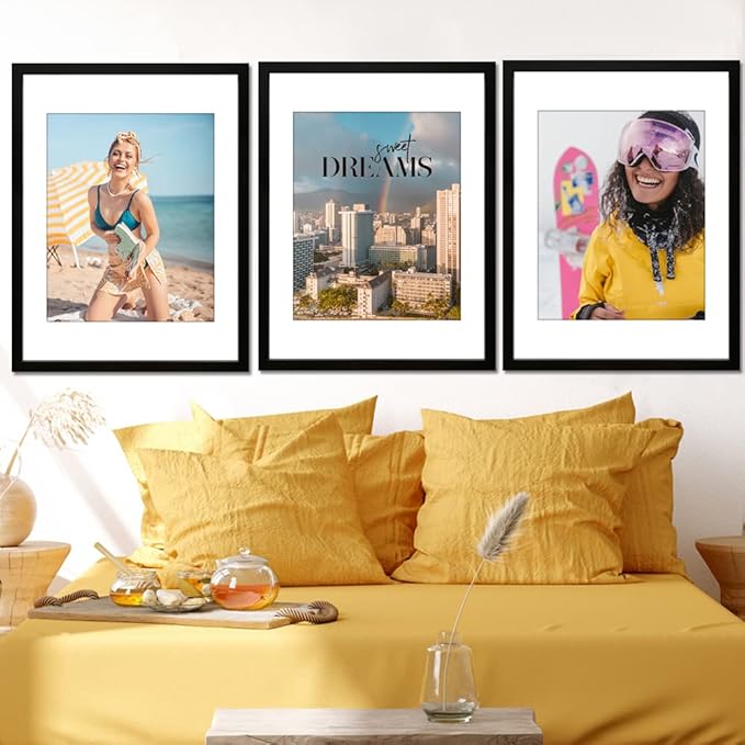 THREELOVE 18x24 Frame Black, Display 16x20 Picture with Mat or 18x24 Without Mat, Photo Poster Frame Wall Mounting, Set of 3