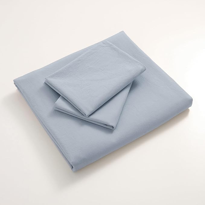 JIYUAN 100% Washed Cotton Duvet Cover Set 3 Pieces Super Queen, 1 Duvet Cover 90x98 Inches(Comforter Not Included) and 2 Pillowcases,Linen Feel Bedding Set Comfy and Breathable, Heathered Light Blue