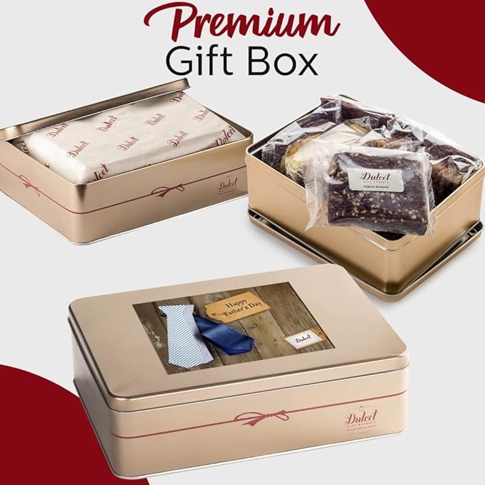 Dulcet Gift Baskets Father’s Day Deluxe Bakery Mix of Assorted Cookies and Pastries with Decorative Teddy Bear for Men, Dad, Boyfriend, Son, Grandfather, and Coworker.