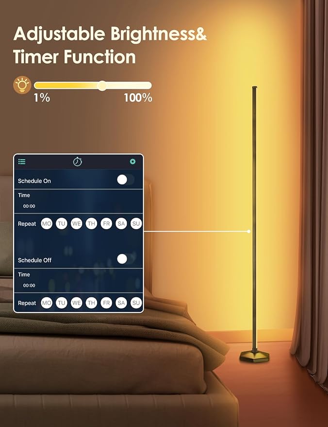 RGB Corner Floor Lamp, 65" Color Changing LED Floor Lamp Bluetooth APP Remote Control Music Sync Modern Standing Lamp 16 Million DIY Colors with Heavy Base for Living Room Bedroom GameRoom