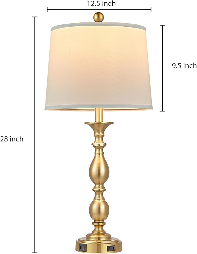 28" Tall Modern Table Lamps Set of 2 with USB C+A Ports and AC Outlet, 3 Way Touch Metal Bedside Lamps for Living Room, Gold Farmhouse Nightstand Lamps for Bedroom
