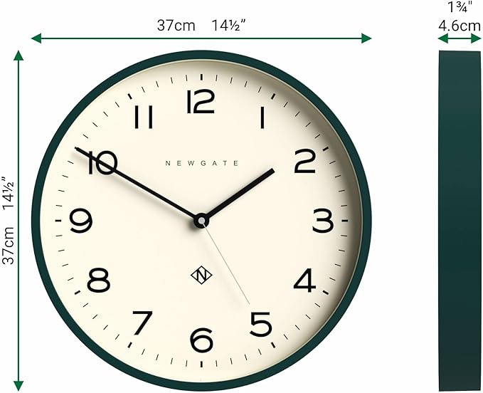 NEWGATE® Number Three Echo Wall Clock | Modern Round Clock | 14.5 inch | Eden Green | Easy to Read Numbers | Ideal for Kitchen, Living Room or Office
