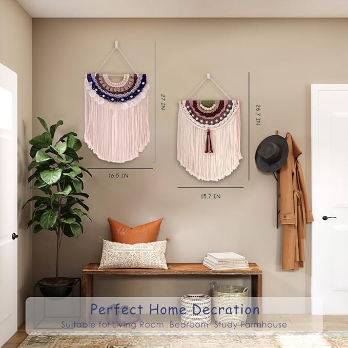 Remmdan Boho Macrame Wall Hanging: Colorful Macrame Decor with Capiz Shells, Bohemian Wall Art Decoration for Living Room Bedroom, Farmhouse, Apartment