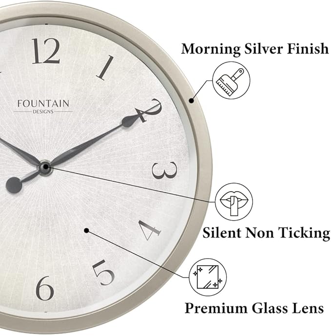 Modern Farmhouse Clock, No Ticking Silent Clock, Modern and Vintage (Morning Silver, 10 inch)