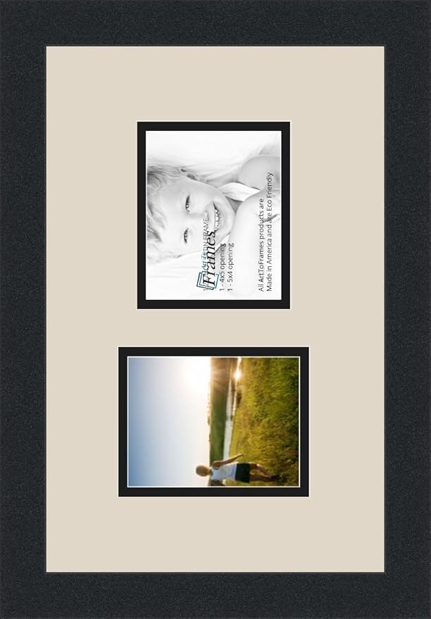 ArtToFrames Collage Photo Frame Double Mat with 2 - 4x5 Openings and Satin Black Frame